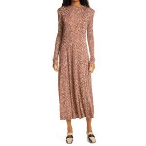 Rodebjer Acela Swirl Long Sleeve Dress In Raw Umbra Brown Size Large US 8